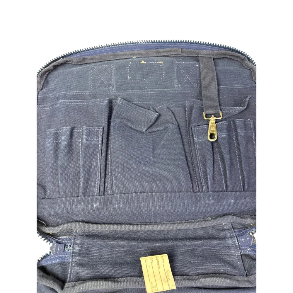 Vtg‎ Lands End Square Rigger Navy Blue Canvas Briefcase Messenger Bag Laptop